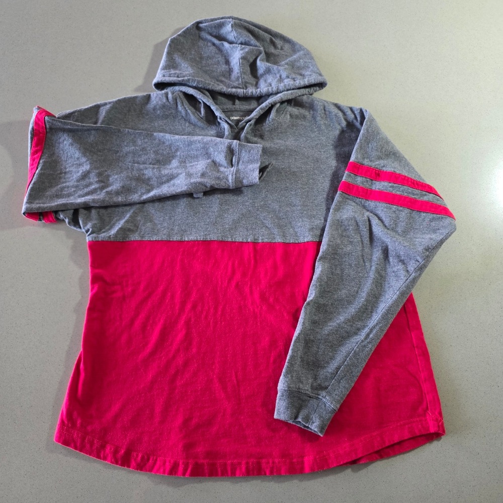 Boxercraft Womens Grey Pink Colorblock Long Sleeve Hoodie Varsity Stripe Top